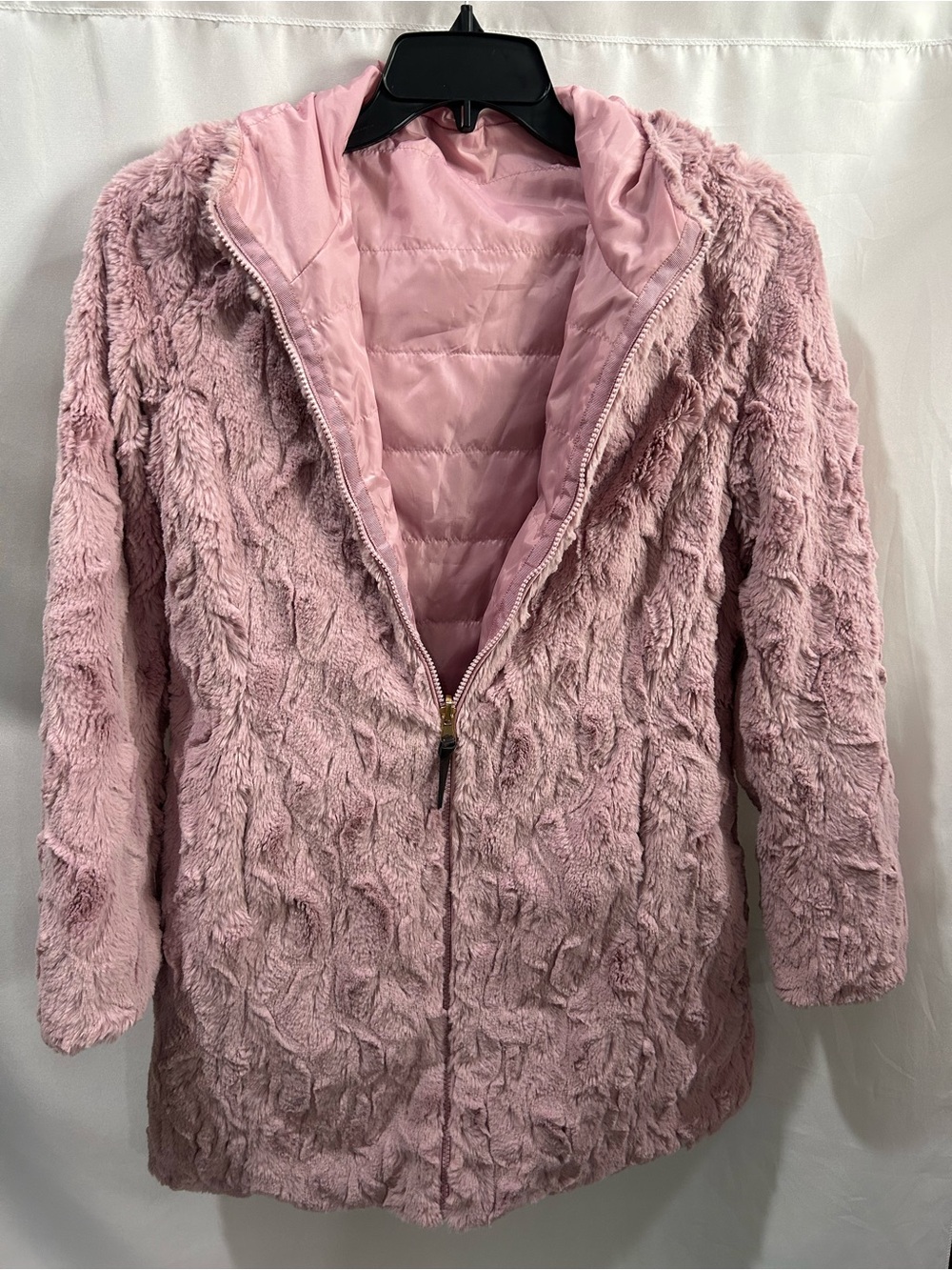 Via Spiga Dusty Rose Reversible Faux Fur Jacket NWOT Quilted hooded